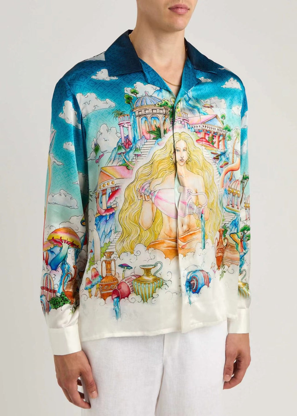 Casablanca Men's Spring And Autumn Patterned Printed Single Breasted Fitted Silk Long Sleeve Shirt #71397