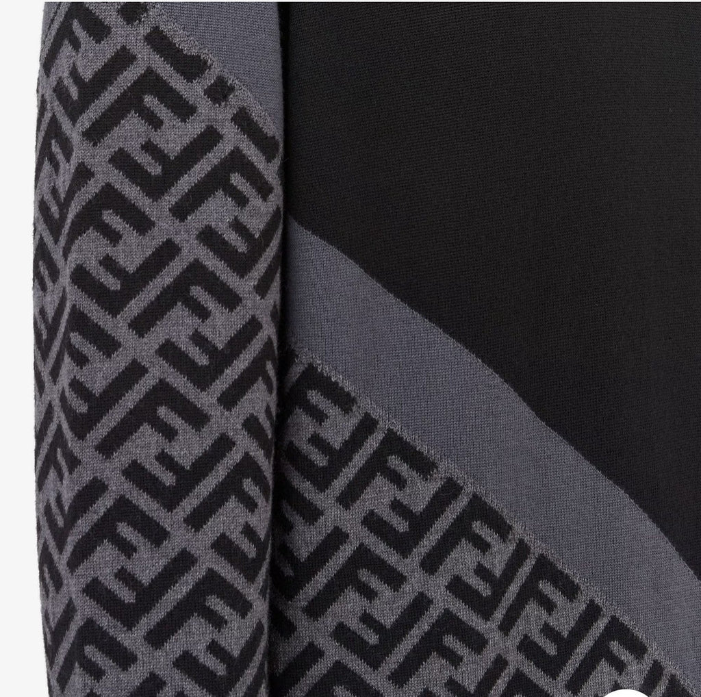 Fendi Men's Spring Autumn FF Classic Twill Jacquard Patchwork Crew Neck Knit Pullover Sweater #97843