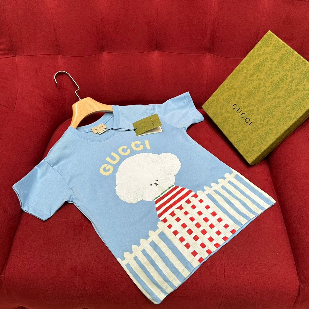 Gucci Kid's Summer Solid Color Animal Print Cotton Short Sleeve Round Neck T-Shirt #31344