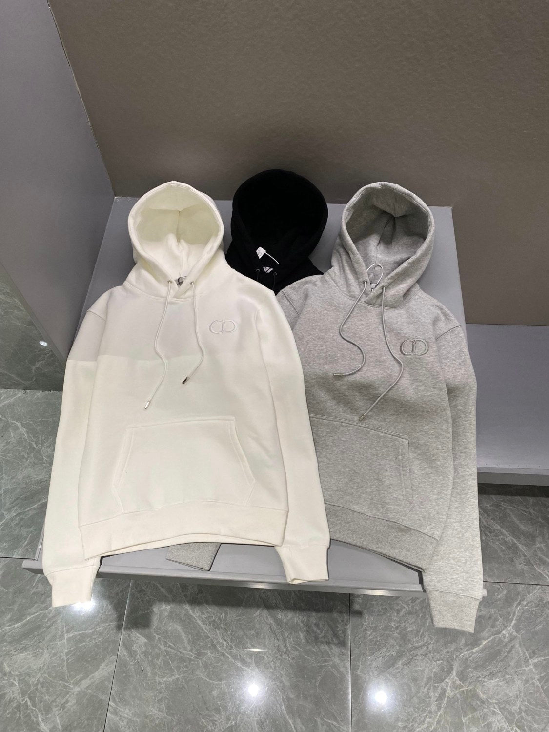 Dior Men's and Women's Spring and Autumn Solid Color Embroidered Logo Cotton Hooded Drawstring Sweatshirt Pullover #72938