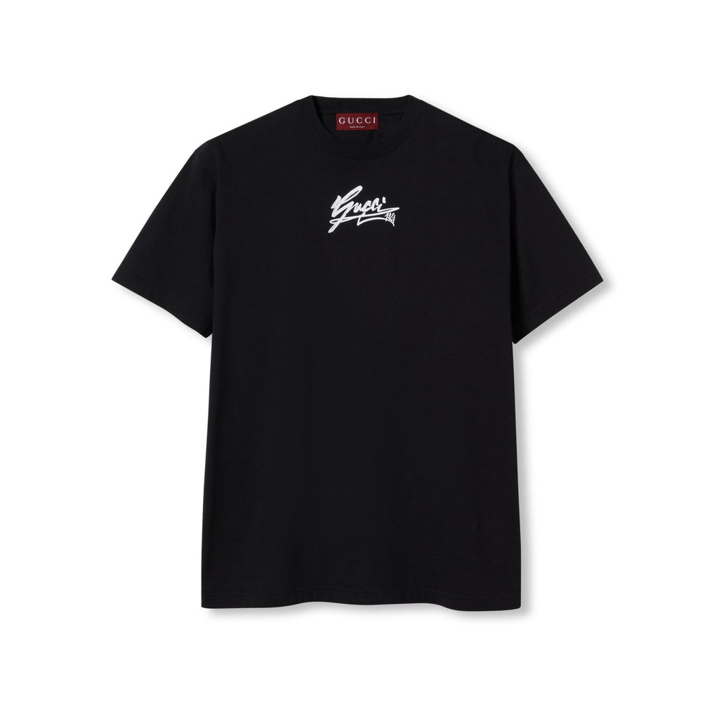 Gucci Men's Spring And Summer All Black Letters Printed Knitted Cotton T-shirt Retro Fashion Loose Short-sleeved T-shirt #71485