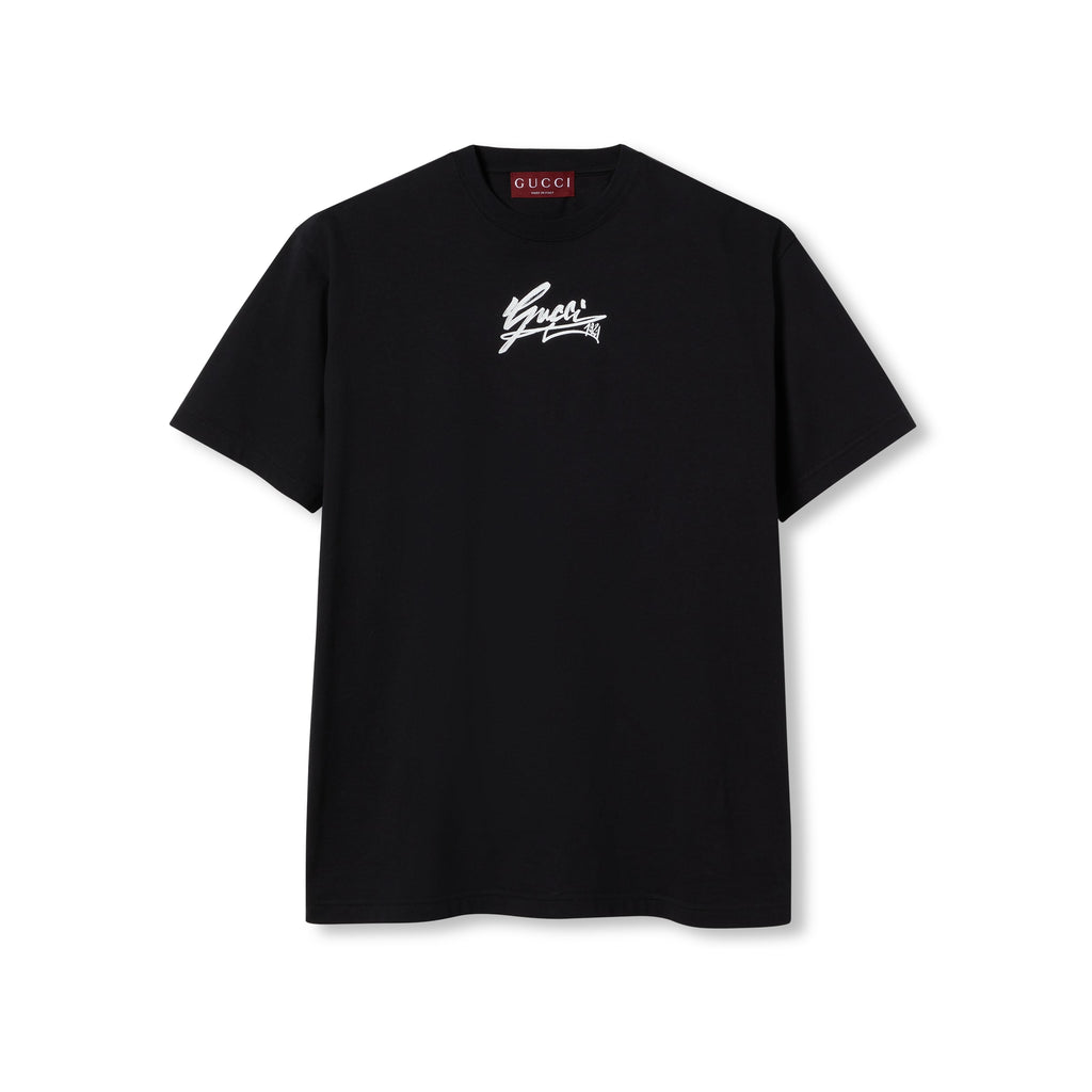 Gucci Men's Spring And Summer All Black Letters Printed Knitted Cotton T-shirt Retro Fashion Loose Short-sleeved T-shirt #71485