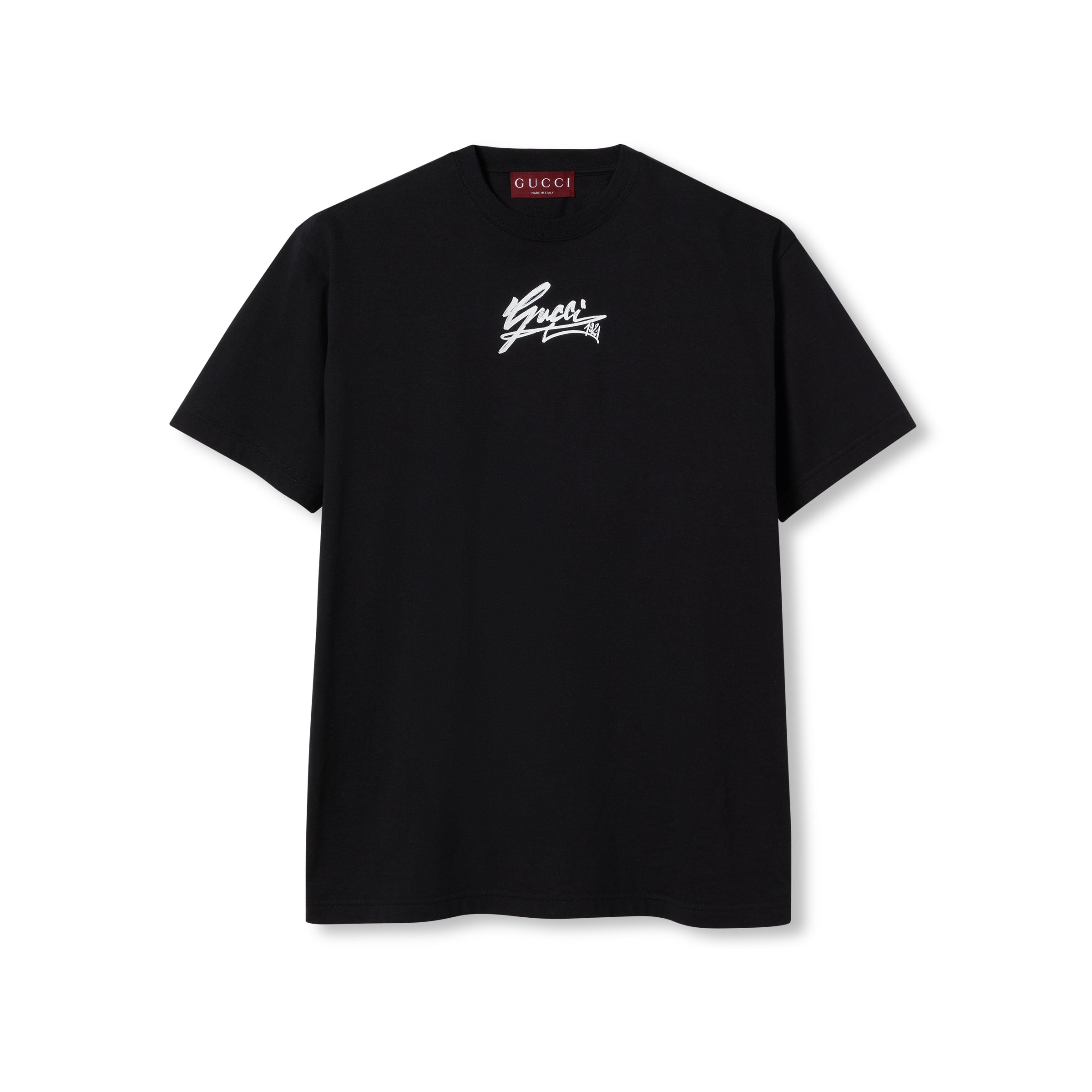 Gucci Men's Spring And Summer All Black Letters Printed Knitted Cotton T-shirt Retro Fashion Loose Short-sleeved T-shirt #71485