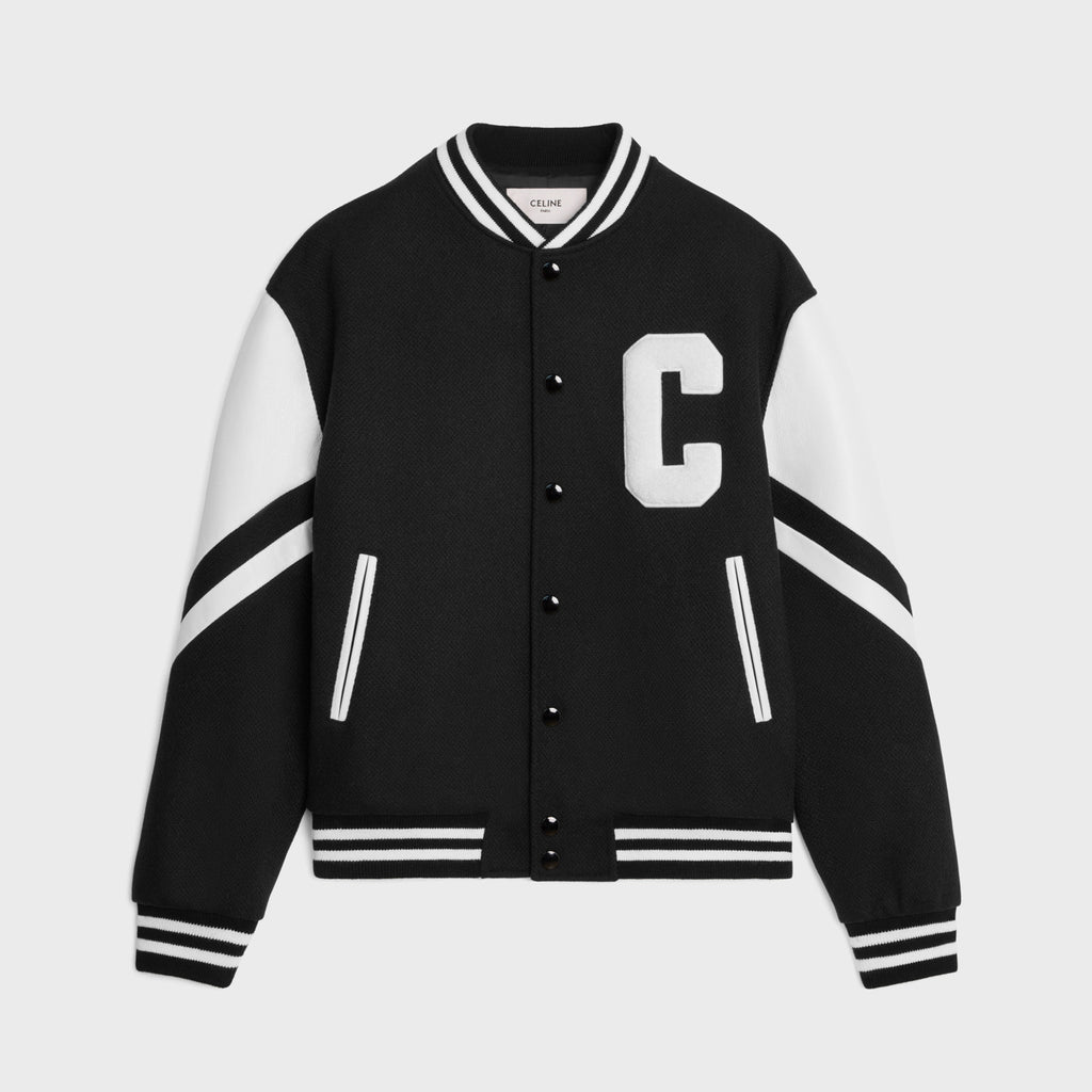 Celine Men's Spring And Autumn Jackson Textured Wool Baseball Patchwork Leather Single Breasted Long Sleeve Jacket Ngvp #1249