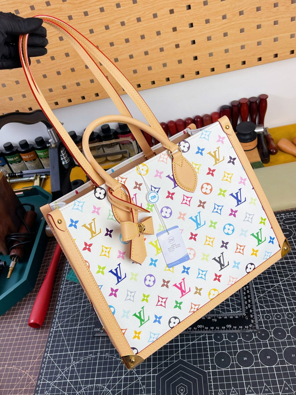 Louis Vuitton LV x TM ONTHEGO Women's Colorful Letter Print Adjustable Shoulder Strap Coated Canvas Patchwork Cowhide Tote Shopping Bag Crossbody Bags #75635