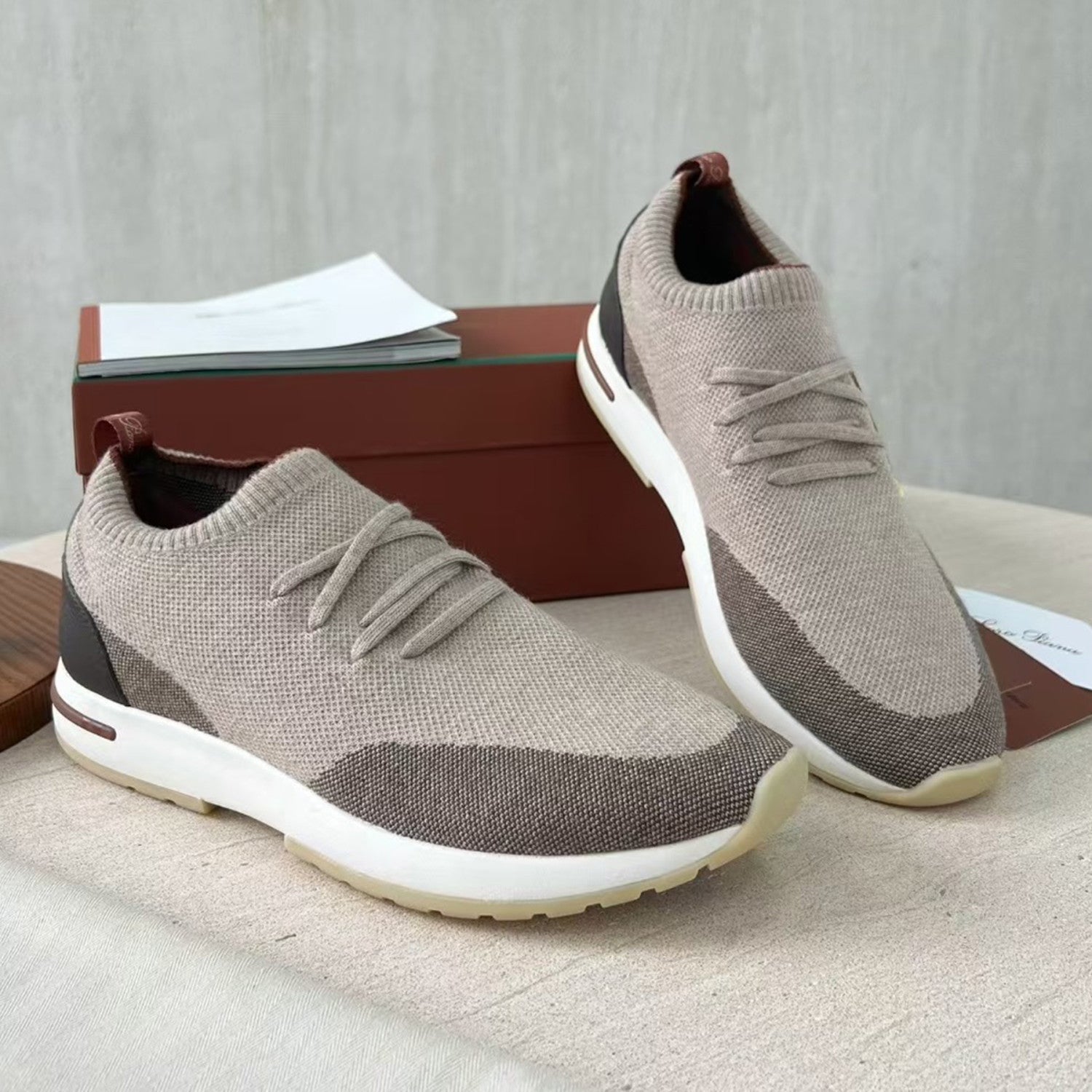 Loro Piana 360 Lp Flexy Walk Men's Autumn/winter Sports Shoes Two-tone Fashion Luxury Knit Comfortable Casual Footwear Ngvp #2435