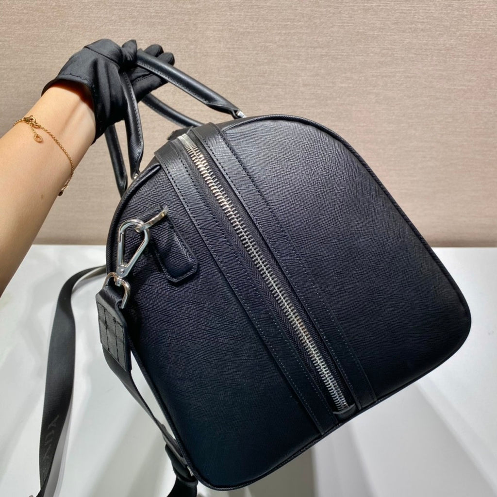 PRADA Black Saffiano Leather Travel Bag #379101