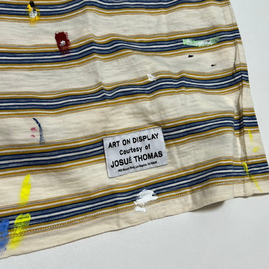 Lanvin X Gallery Dept Men's Summer Logo Letter Embroidery Stripe Round Neck Loose Short Sleeve T-Shirt #72353