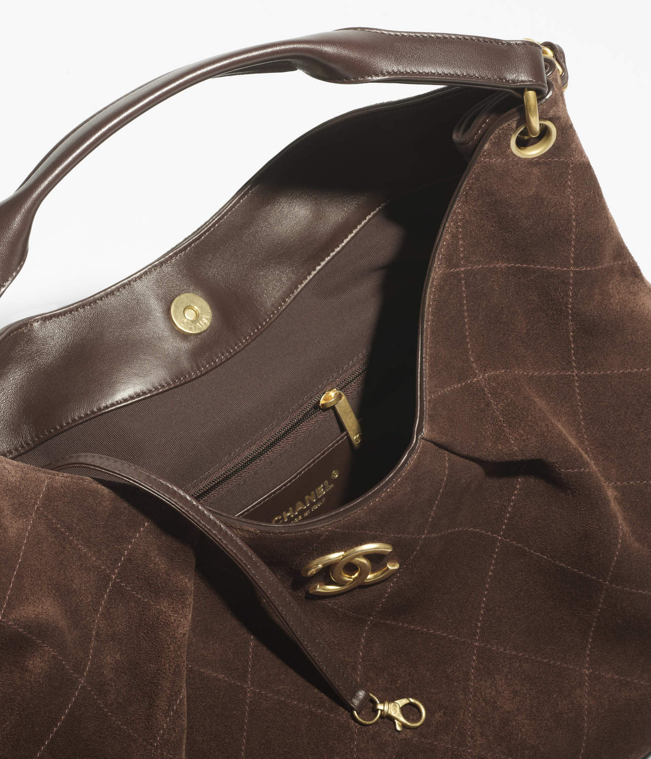 Chanel Maxi Hobo Bag Suede Calfskin Lambskin Gold-tone Metal Dark Brown #336664