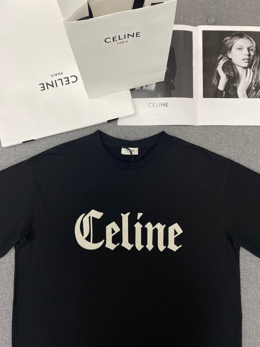 Celine Men's And Women's Plain Color Letter Print Round Neck Cotton Short Sleeve T-shirt #77899