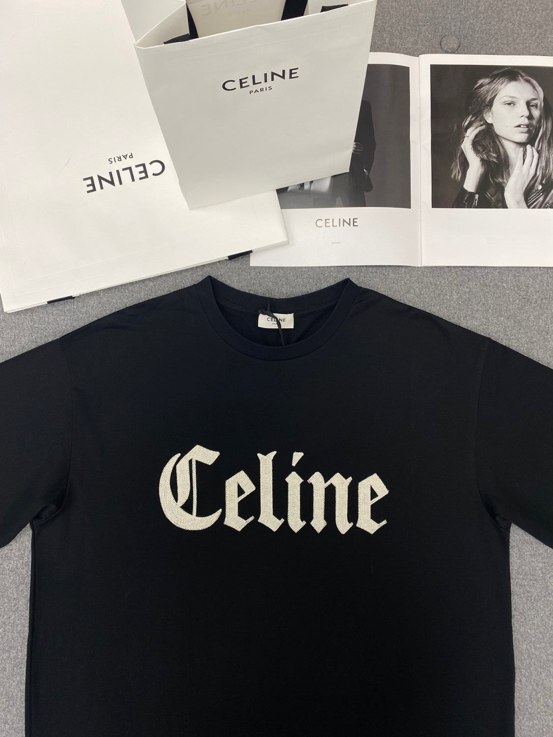 Celine Men's And Women's Plain Color Letter Print Round Neck Cotton Short Sleeve T-shirt #77899