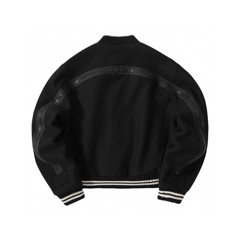 Dries Van Noten Men's Spring And Autumn Striped Zipper Casual Loose Wool Jacket Black Long Sleeved Round Neck Jacket Ngvp #7288