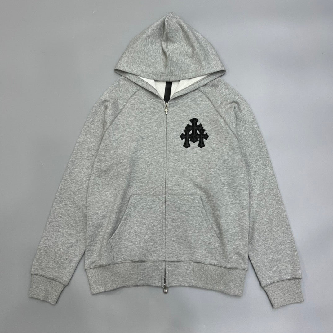 Chrome Hearts Men's and Women's Fall/Winter Fashion Casual Solid-Color Minimalist Sanskrit Letter Small Logo Print Hooded Zipper Sweatshirt Jacket #78517