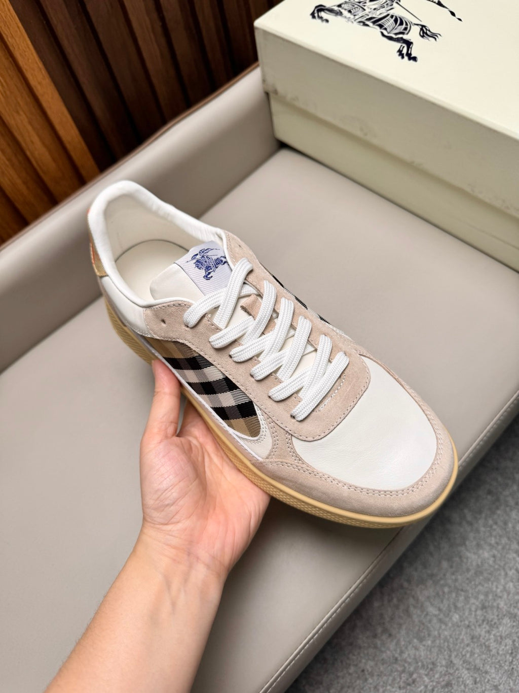Burberry Leather Suede and Check Terrace Sneakers #385998