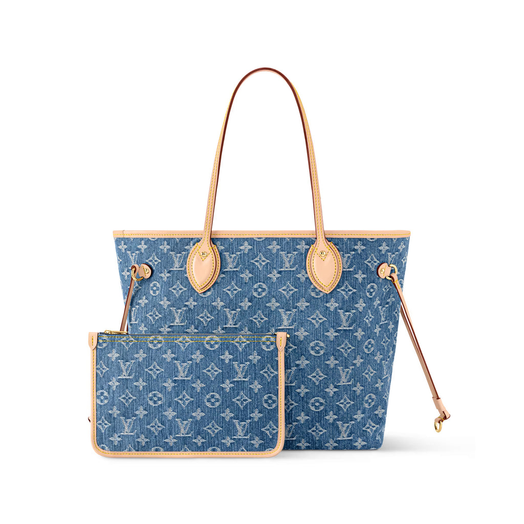 Louis Vuitton Neverfull Women's Letter Print Blue Denim Tote Shoulder Bag Bags #77377