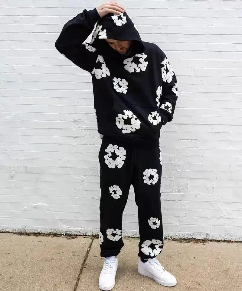 Denim Tears Men's Women's Spring & Autumn Floral Print Pocket Long Sleeve Solid Color Fit Cotton Hooded Sweatshirt Ngvp #8853