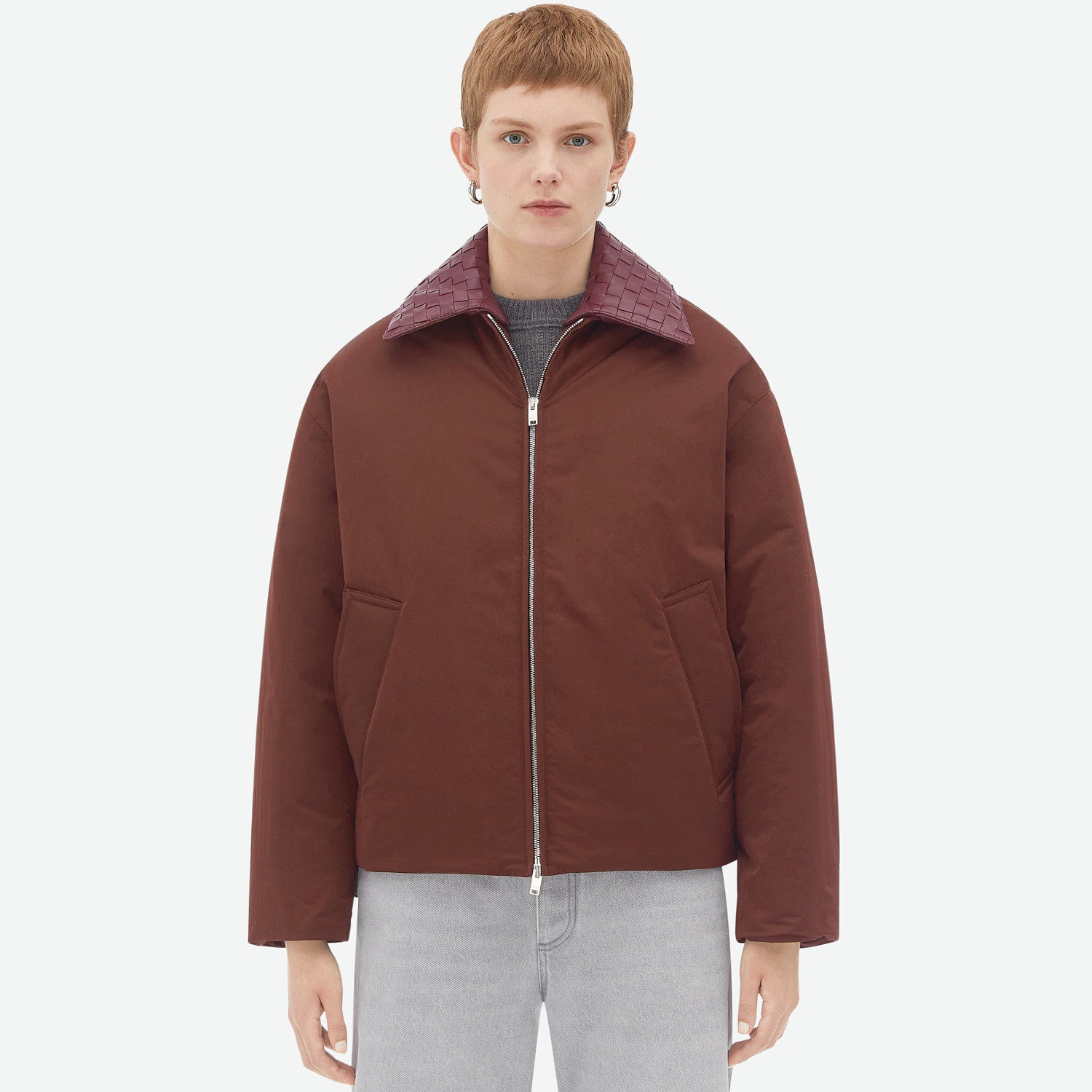 Bottega Veneta Men's Winter Solid Color Lapel Zipper Cotton Twill Long Sleeve Fitted Puffer Down Jacket Ngvp #9766