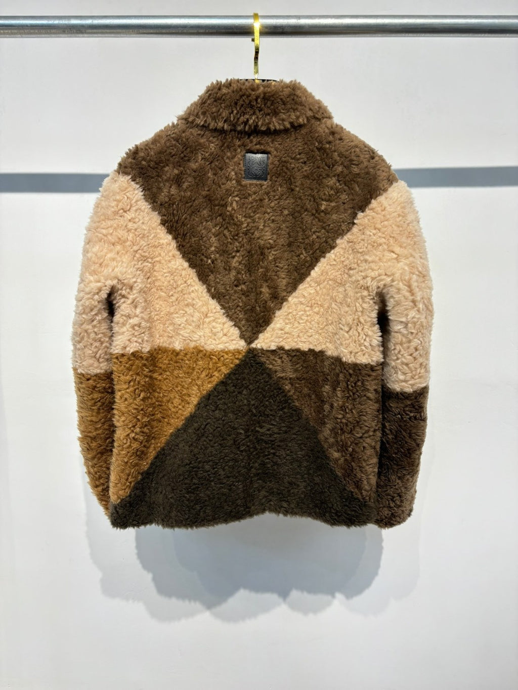 Loewe Men's Logo Shearling Wool Fur Spring/Fall Oversized Collar Contrast-Color Embossed Zipper Jacket Ngvp #2541
