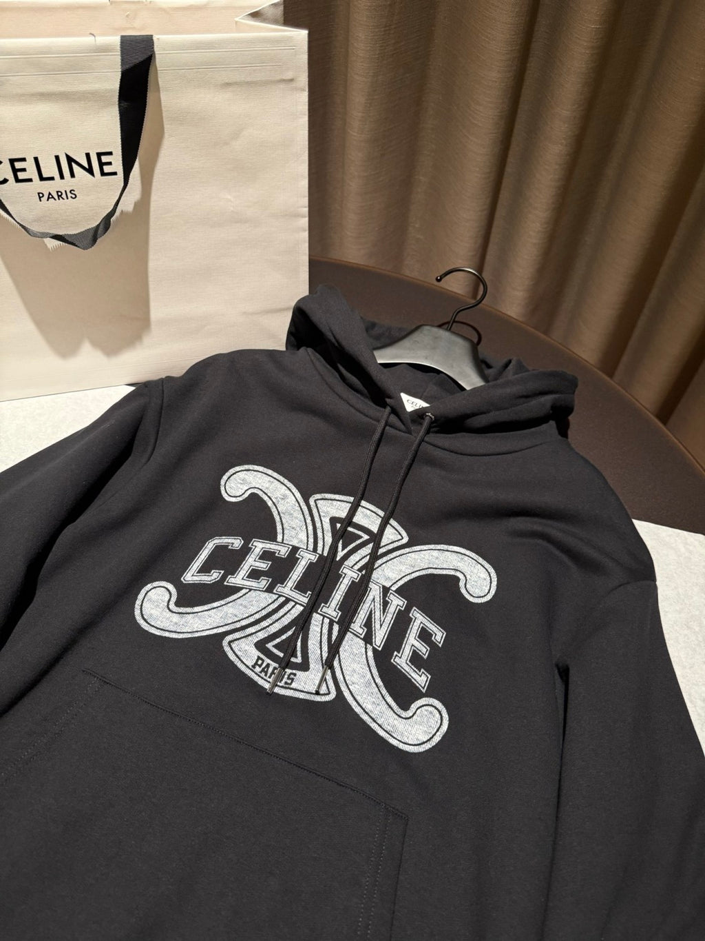 Celine Men's And Women's Spring/Fall Fashion Casual Solid Color Letter Print Hooded Pullover Oversized Long Sleeve Sweatshirt #78632