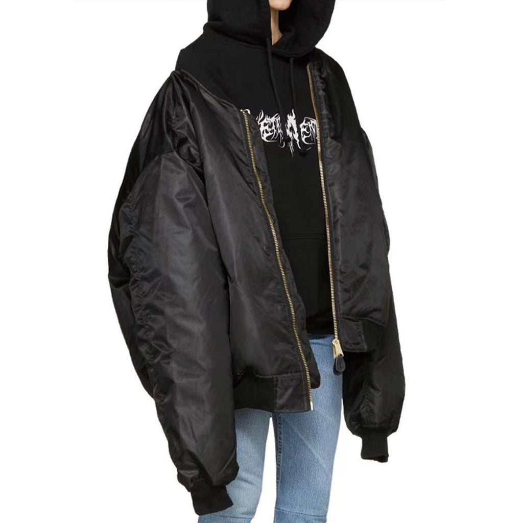 Vetements Men's Women's Spring and Autumn Solid Color Zipper Reversible Wearable Pilot Jacket Loose Casual Jacket #99364