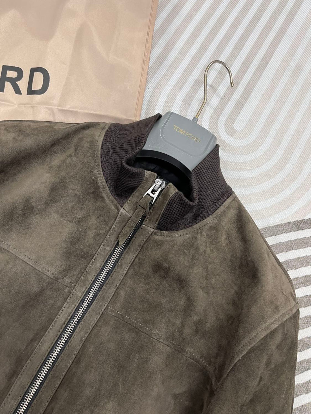 Tom Ford Men's Fall/Winter Casual Fashion Crew Neck Zipper Long Sleeve Baseball Leather Jacket #79296