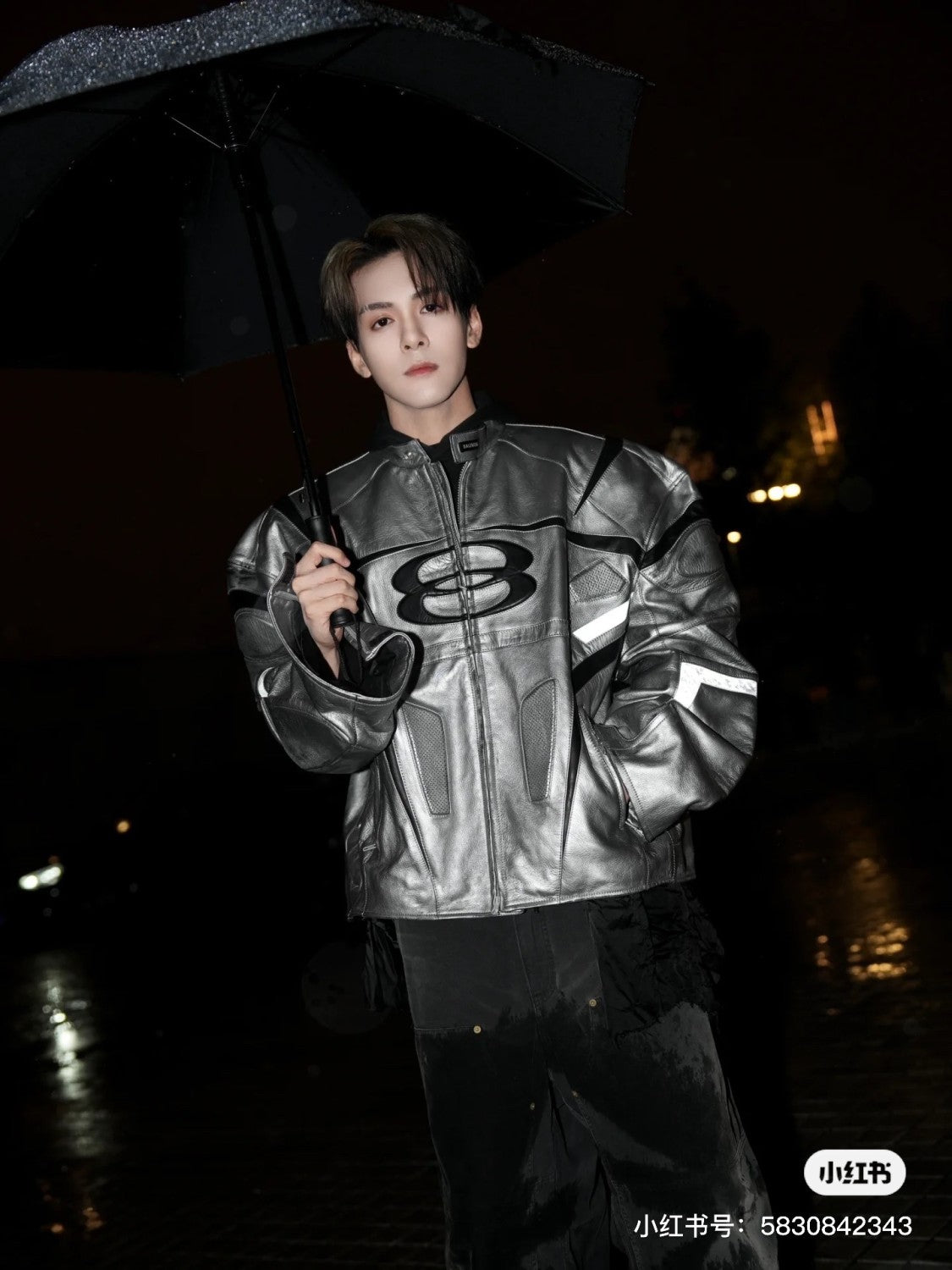Balenciaga Men's Women's Autumn And Winter Cowhide Old Splicing Unity Sports Idol Silver Zipper Standing Collar Long Sleeve Loose Racer Jacket Ngvp #8579