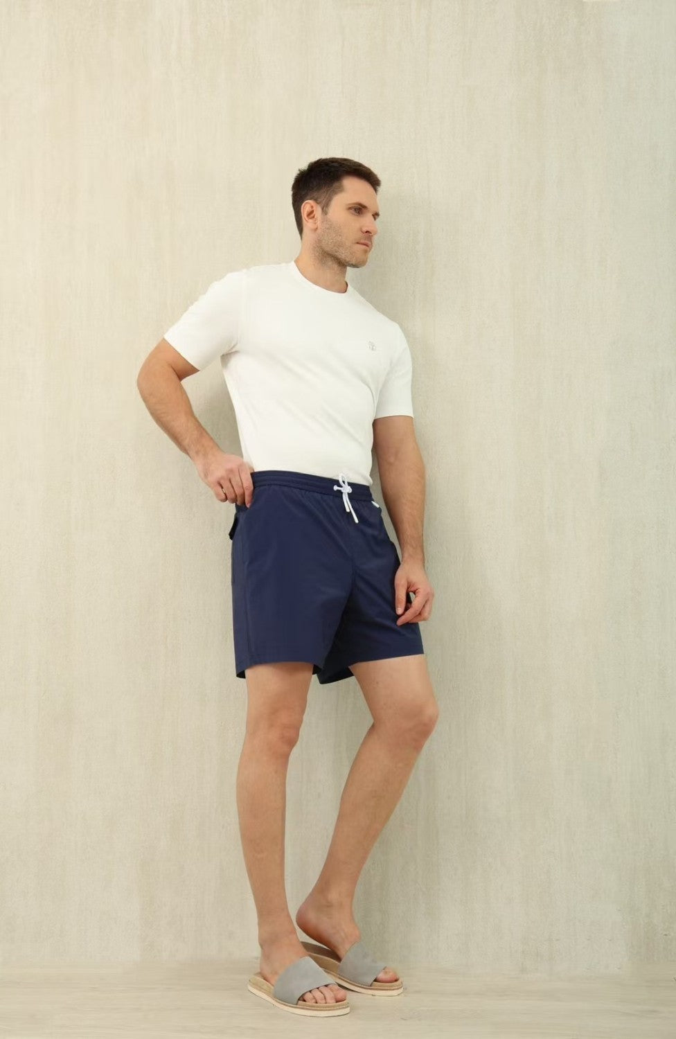 Loro Piana Men's Summer Letter Solid Color Mid Waist Tie Straight Bay Swim Shorts Ngvp #9959