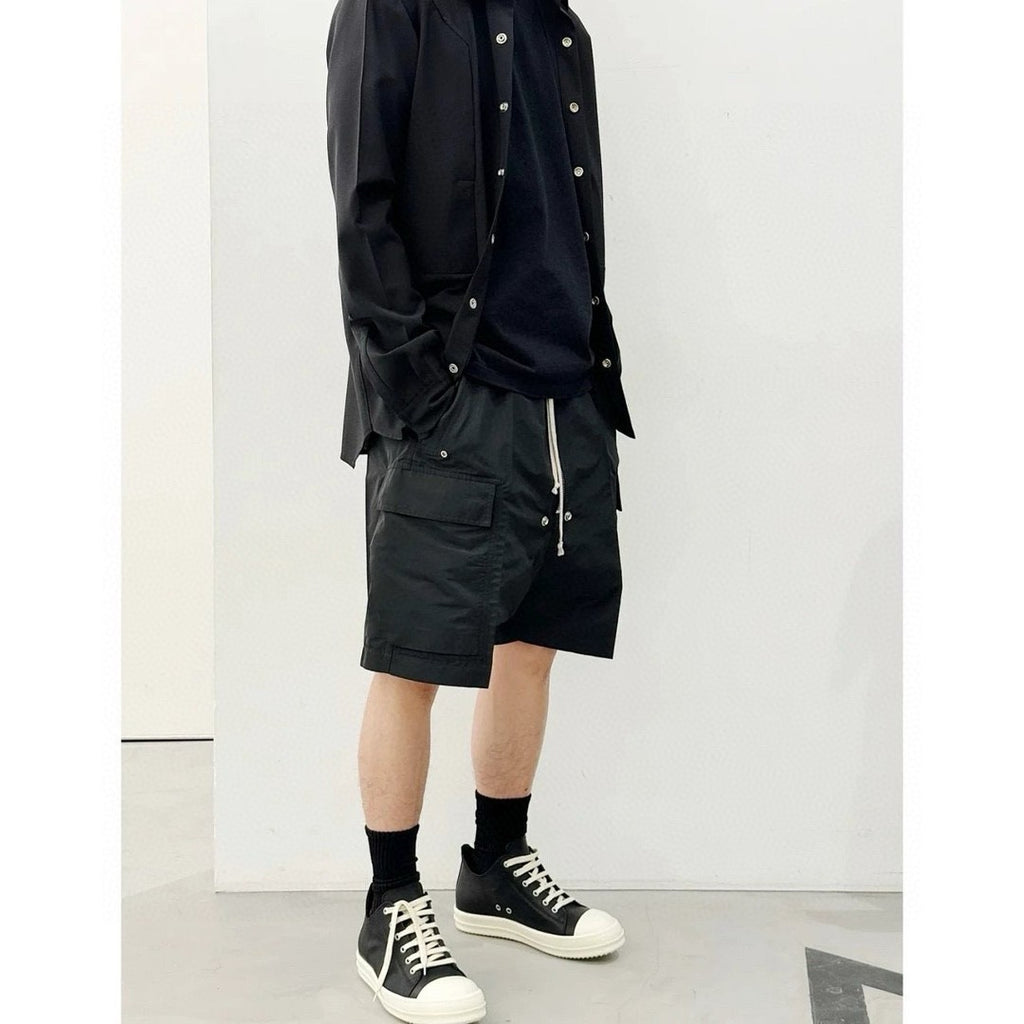 Rick Owens Men's Summer High Street Elastic Waist Tie Straight Solid Color Casual Nylon Shorts #71641