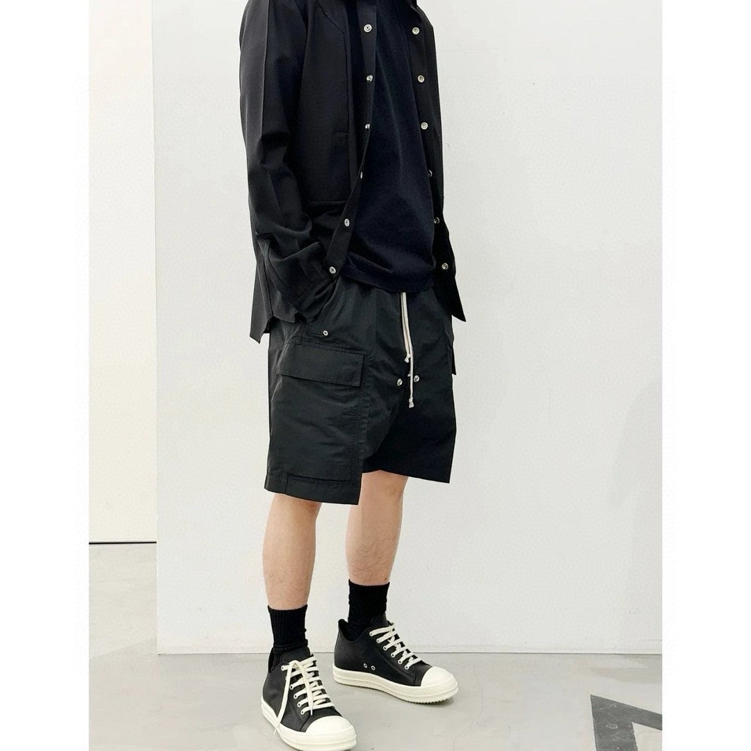 Rick Owens Men's Summer High Street Elastic Waist Tie Straight Solid Color Casual Nylon Shorts #71641