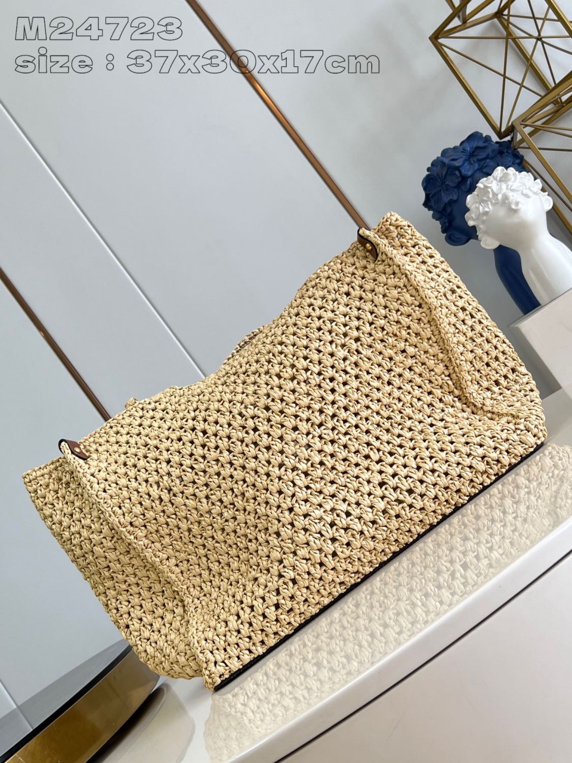 Louis Vuitton ONTHEGO Women's Solid Color Letter Logo Leather Patch Natural Raffia Shopper Handbag Tote Bag Bags #75397
