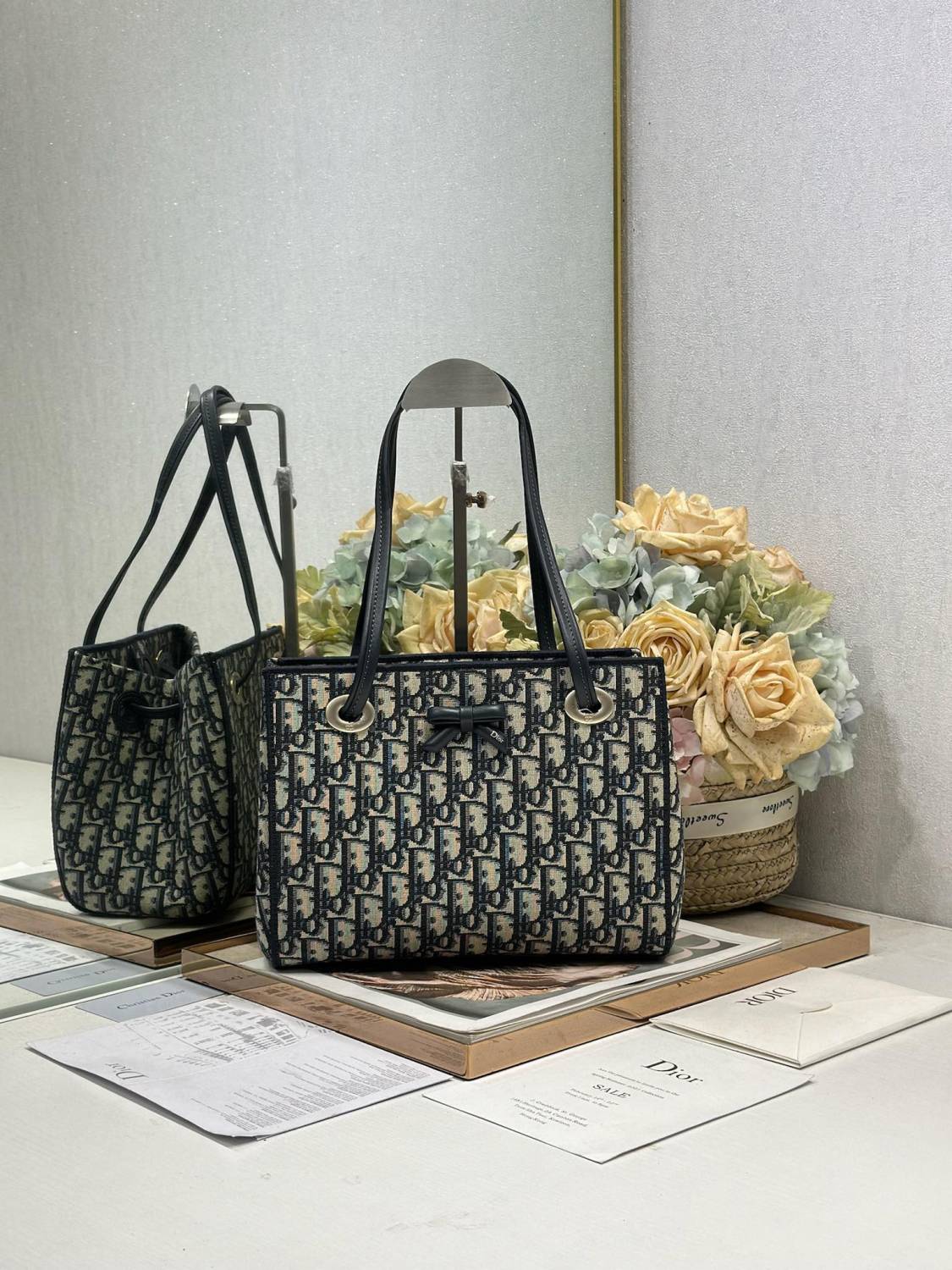 DIOR Small Dior Promenade Shopping Bag Blue Dior Oblique Jacquard #376636