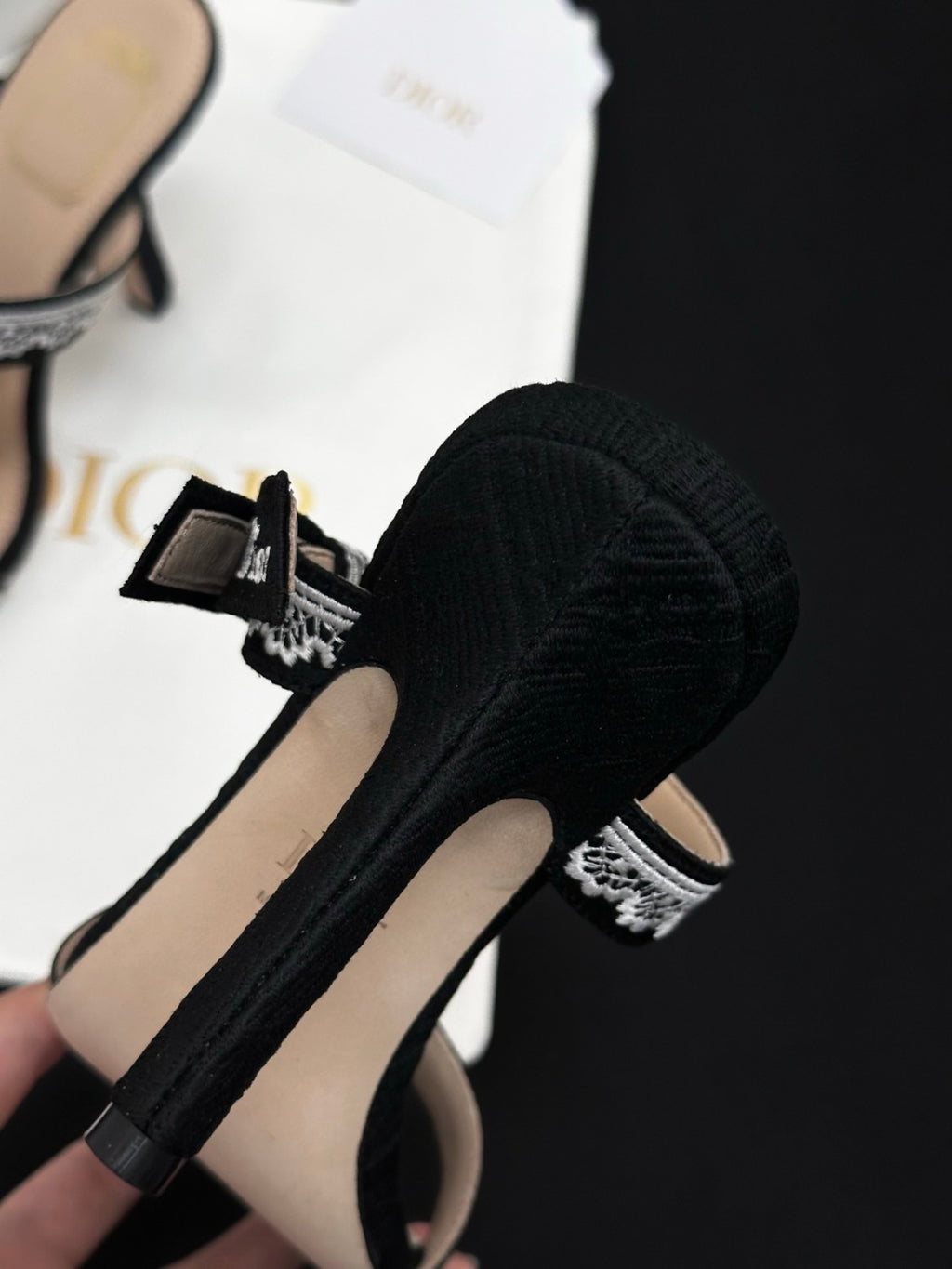 Dior Embroidered Monogram Lace Strap High Heels 10CM#380072