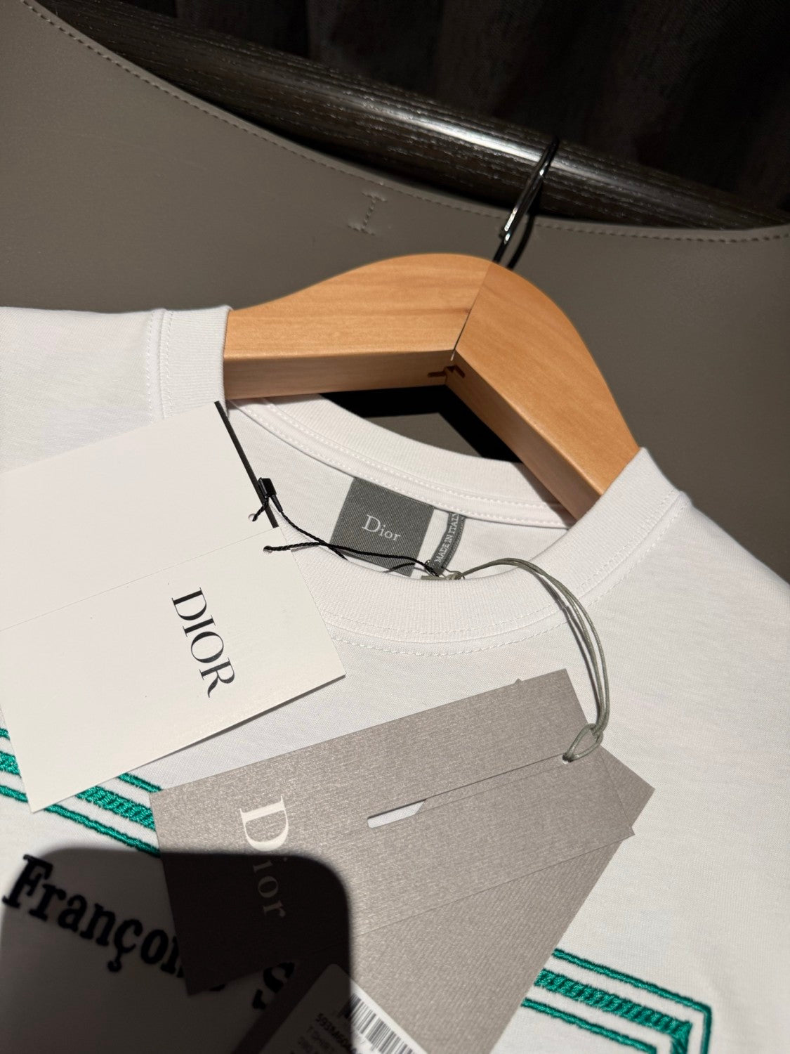 Dior T-Shirt with Book Cover Embroidery Relaxed Fit White and Green Cotton Jersey #337069
