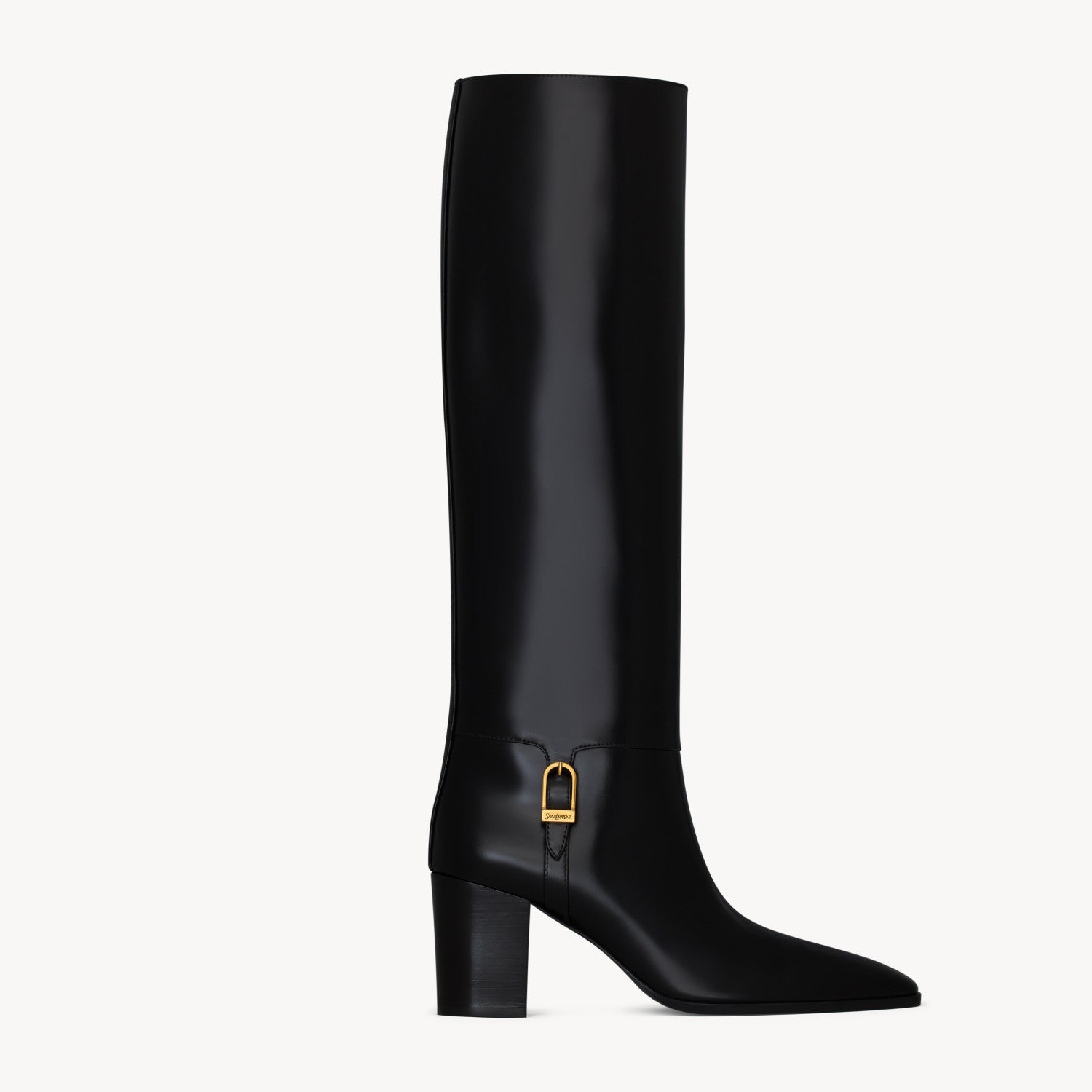 Saint Laurent JULIA Women's Fall/Winter Solid Color Fashion Classic Leather Knee-High Boots. Chunky Heel Shoes Heel Height 7cm Boot Shoes #79217