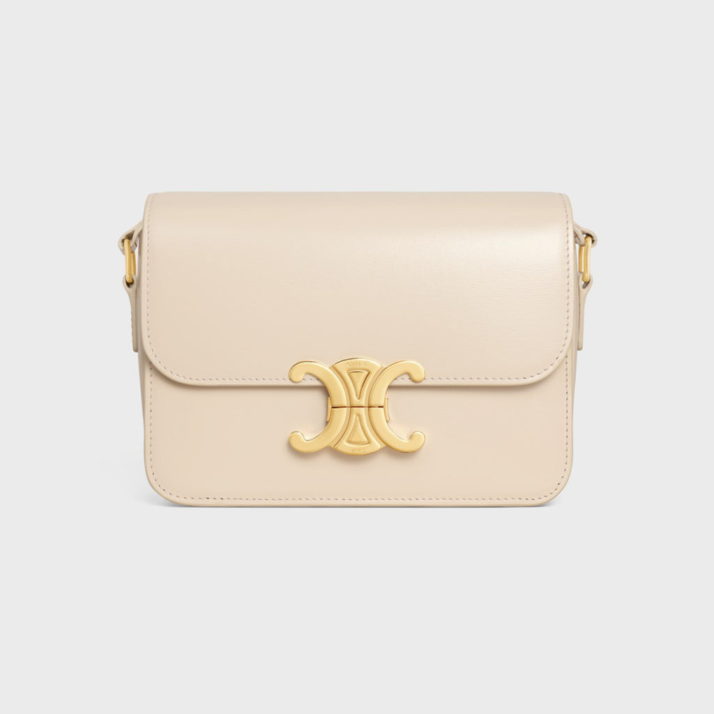 Celine Triomphe Medium Classic Premium Vintage-style Metallic Gold Logo Accent Leather Solid-colour Handbag Bag Lady Bags #196193