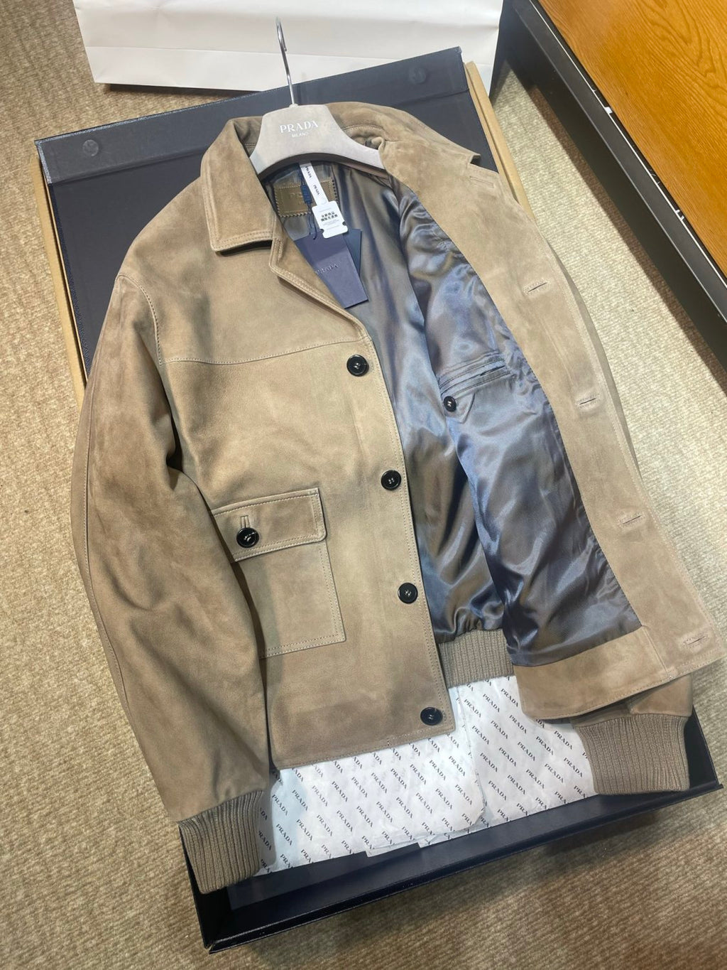 PRADA Men's 25FW Stone Suede Bomber Jacket #333461