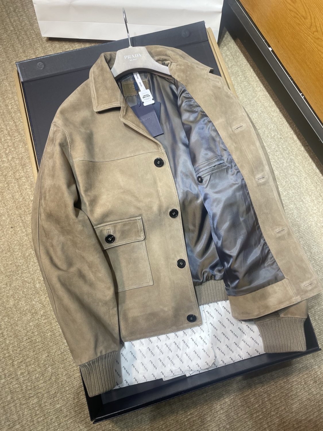 PRADA Men's 25FW Stone Suede Bomber Jacket #333461