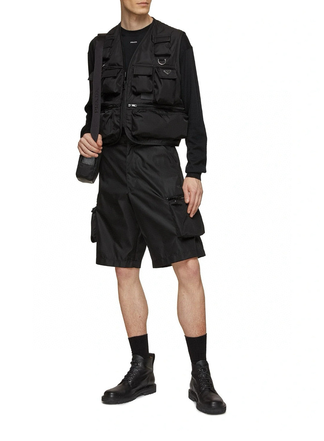 Prada Men's Summer Solid Colour Triangle Logo Nylon Casual Zip Up Shorts #76476