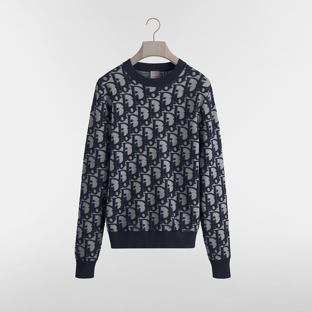 DIOR Dior Oblique Sweater Blue Cotton Wool Silk Blend Jacquard #377022