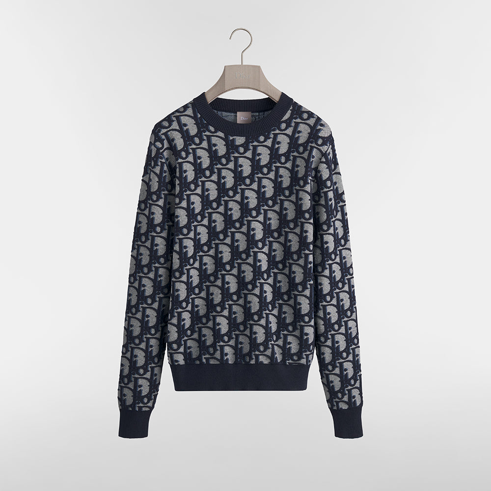 DIOR Dior Oblique Sweater Blue Cotton Wool Silk Blend Jacquard #377022