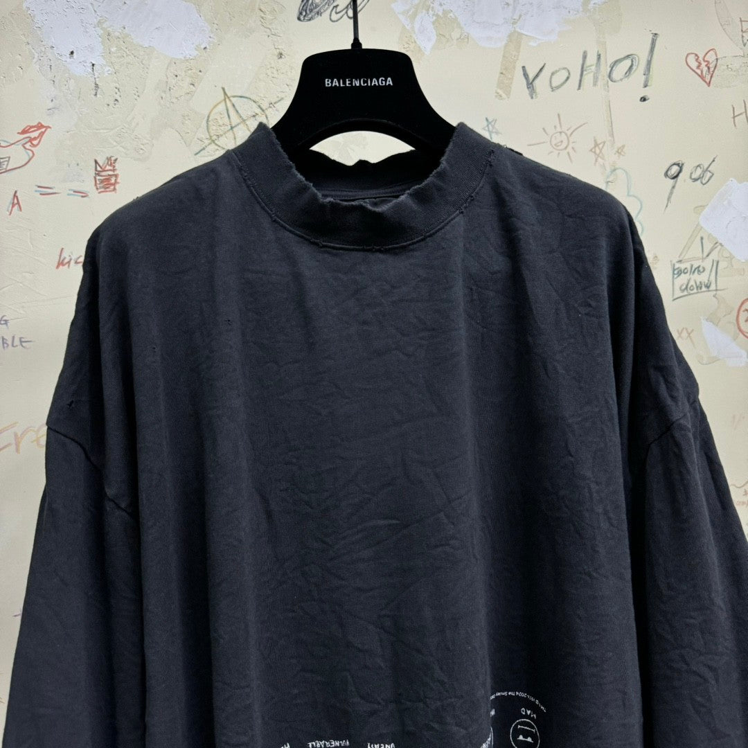 Balenciaga Men Women Summer Letter Printed Loose Cotton Round Neck Black Long Sleeve T-Shirt Ngvp #9556
