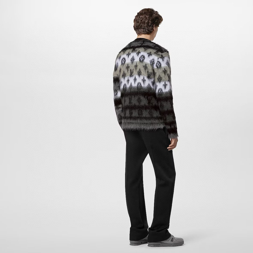 Louis Vuitton Men's Fall And Winter Black And White Jacquard Long Wool Sweater Cardigan#286539