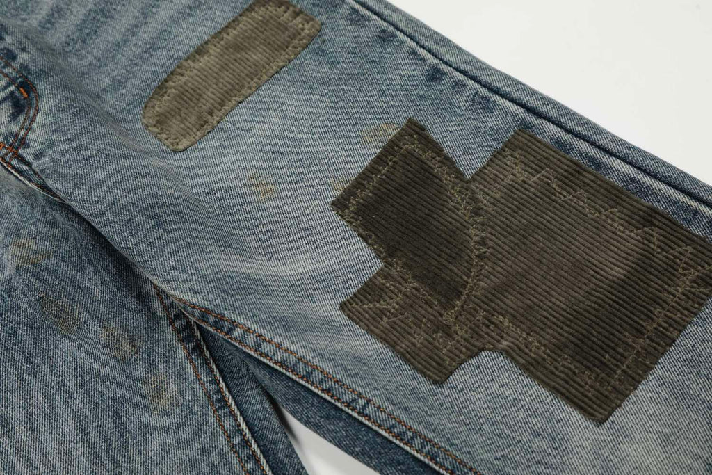 Enfants Riches Deprimes Men's & Women's Four-Season Distressed Patchwork Embroidered Mid-Rise Flared Jeans Casual Solid-Color Denim Pants Ngvp #2715