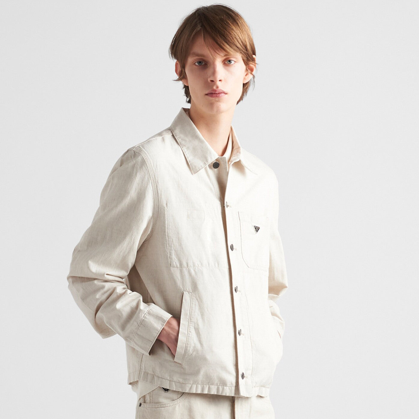 Prada Men's Spring And Fall Beige Lapel Single Breasted Long Sleeved Shirt Jacket #72511