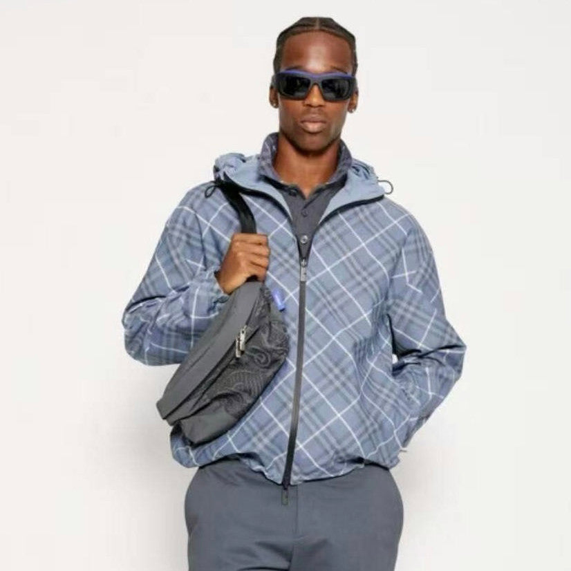 Burberry Men's Spring/Summer Casual Reversible Checkered Long-sleeved Hooded Drawstring Zipper Jacket #78314