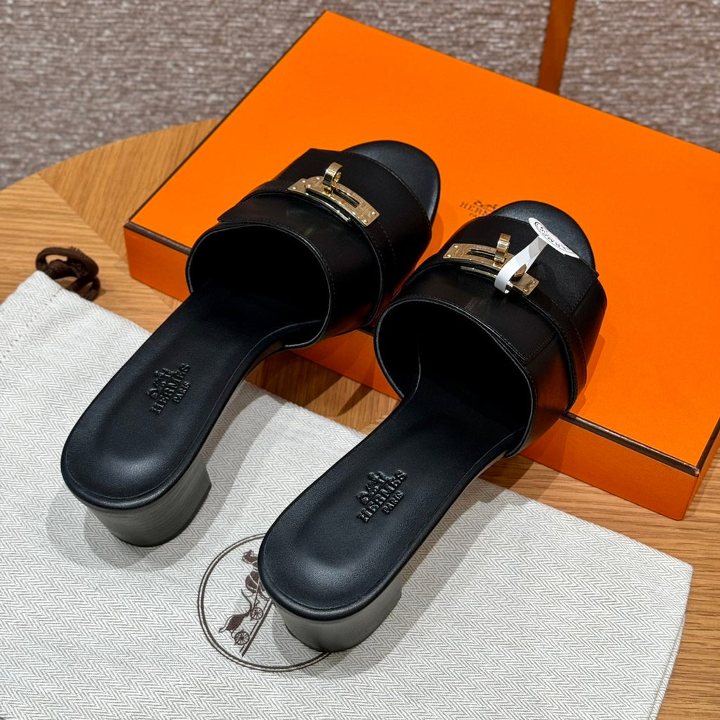 Hermes Women's Summer Fashion Casual Round Toe Chunky Heel Leather Gigi Kelly High Heel Sandals Shoes #78798