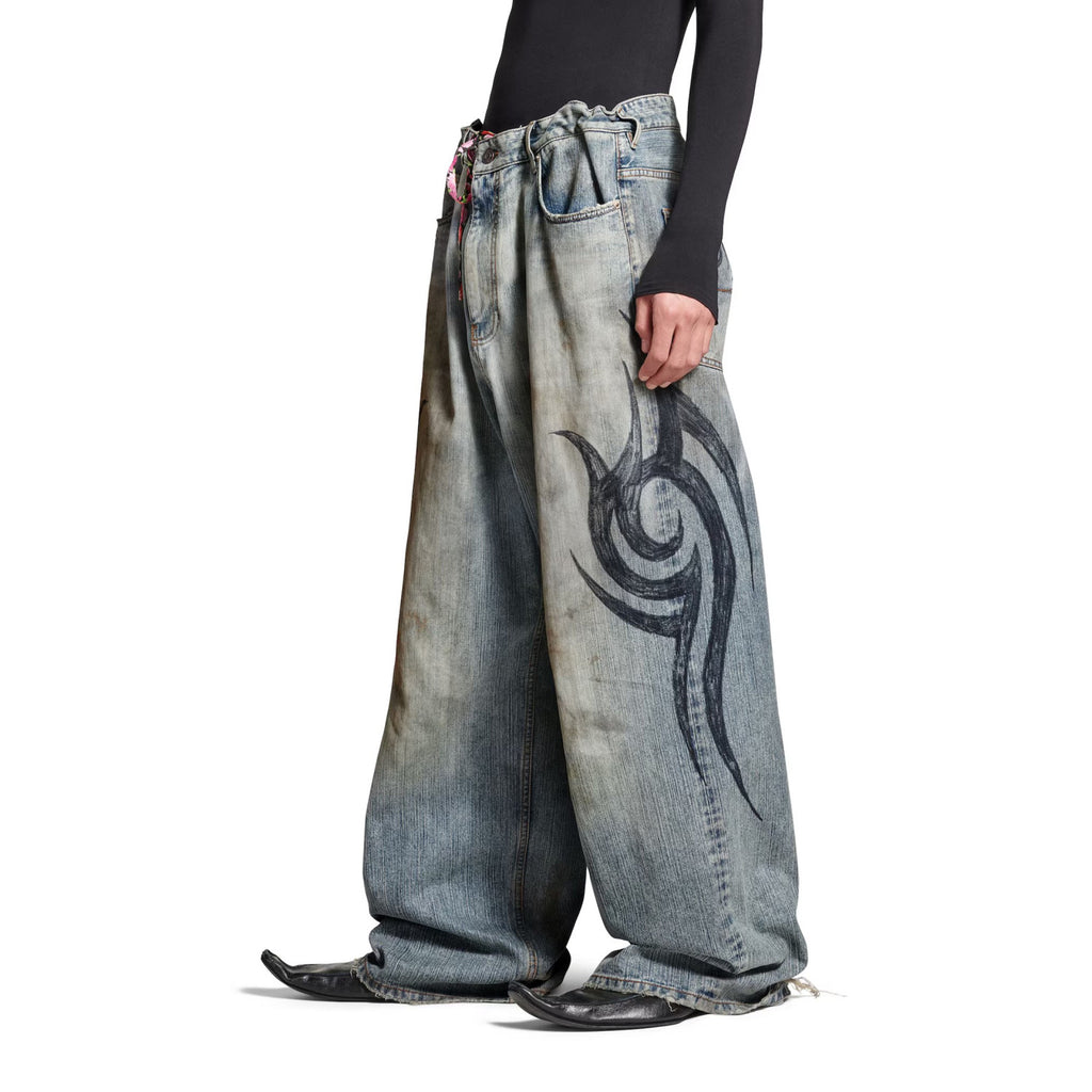 Men's Four Seasons Pattern Printed Solid Color Loose Cotton Jeans Autonomous Label-Free Casual Pants Ngvp #9921