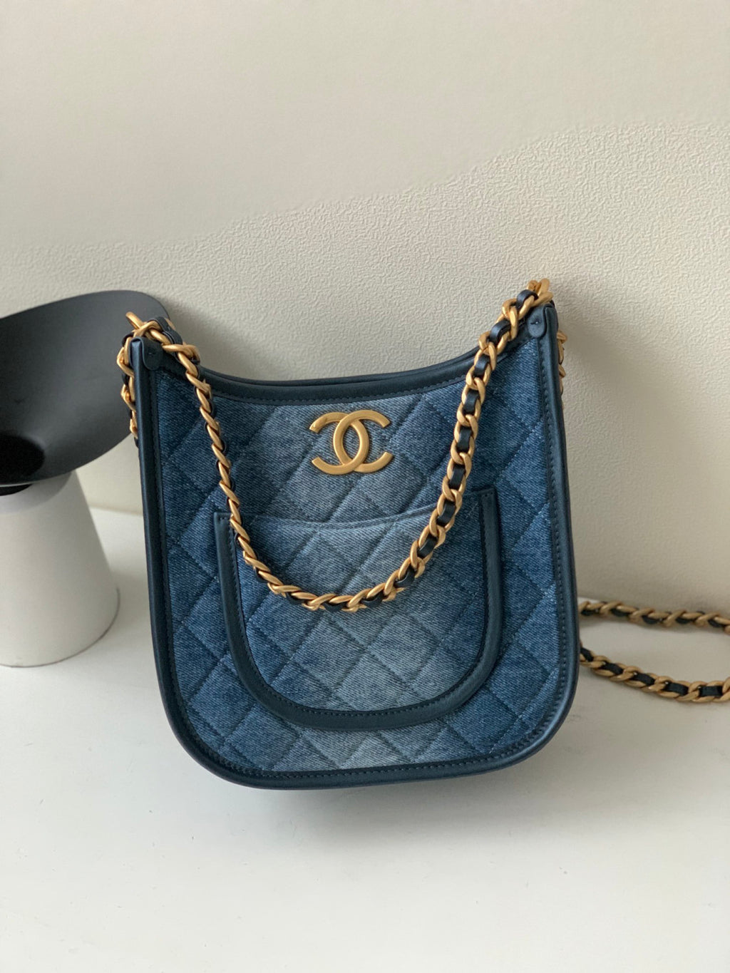 Chanel Denim Hobo Bags Stylish Metal Chain Accents Patchwork Denim Logo Crossbody Elegant And Fashionable Vacation Bag #195813