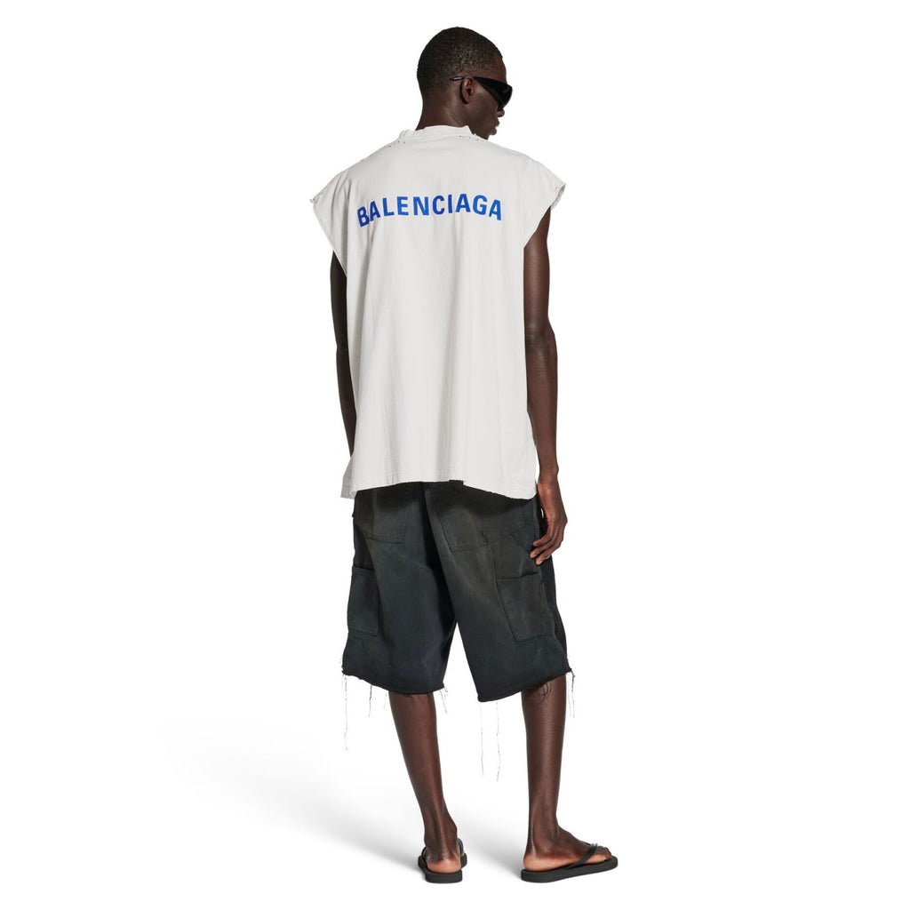 Balenciaga Men's Summer Solid Color Embroidered Letter Print Cotton Crew Neck Sleeveless Top T-Shirt #77489