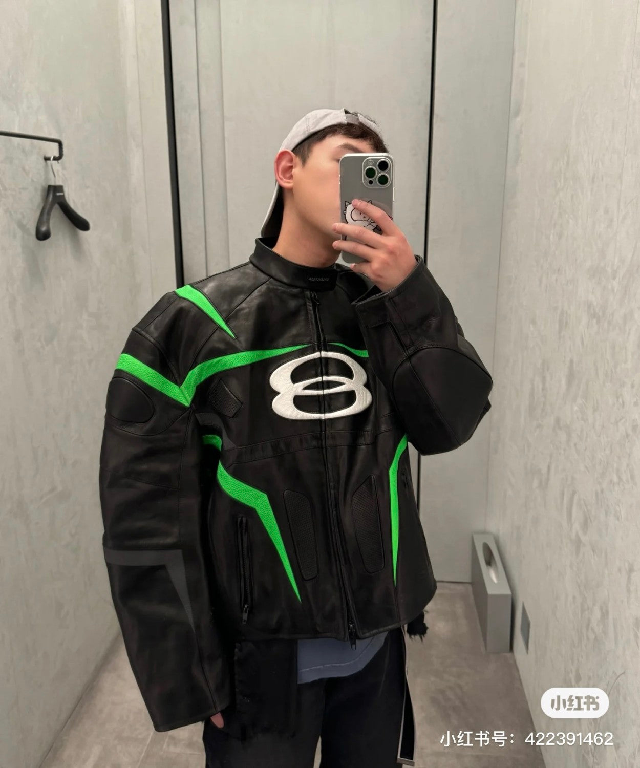 Balenciaga Men's Women's Autumn And Winter Cowhide Splicing Zipper Letters Embroidery Long Beard Loose Unity Sports Idol Black Racer Jacket Ngvp #8577
